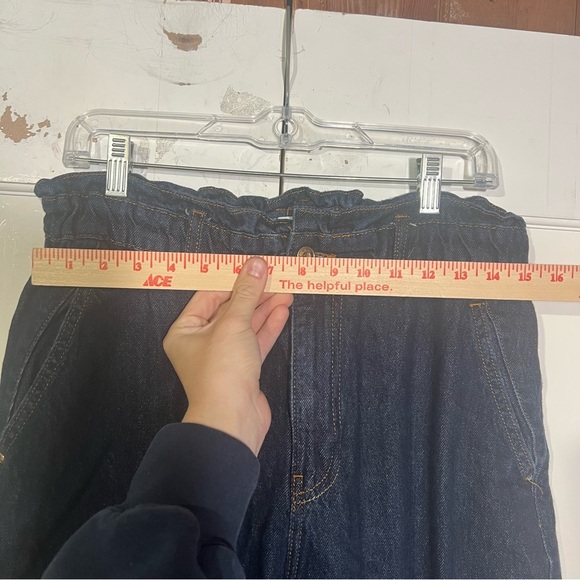 Zara High Rise Balloon Jeans Dark Wash Blue Size 10 Denim Stretch Wide - Picture 4 of 11